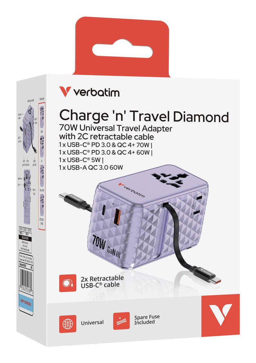 EU Product - Charge'n' Travel 70W 2C retractable Universal - Various Office Accessory thumbnail