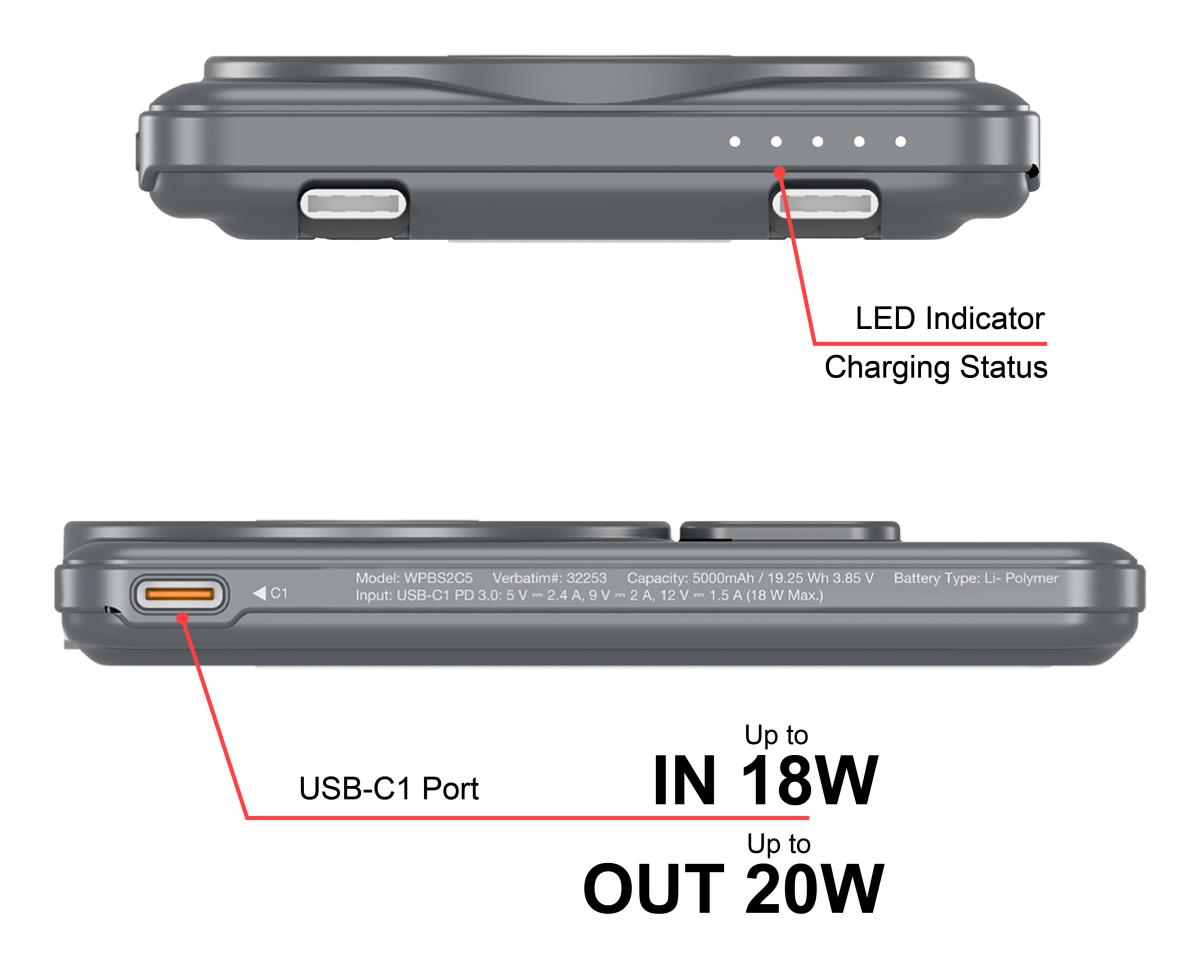 CnG 2C PB Wless 5000mAh Grey thumbnail