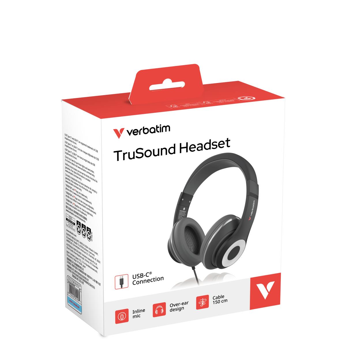 TruSound USB-C Over-Ear Headset With In-Line Microphone, Black thumbnail