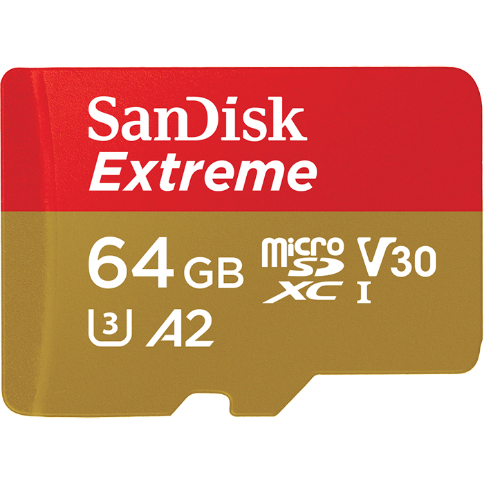 Extreme - Flash memory card (microSDXC to SD adapter included) - 64 GB - A2 / Video Class V30 / UHS-I U3 / Class10 - microSDXC UHS-I thumbnail