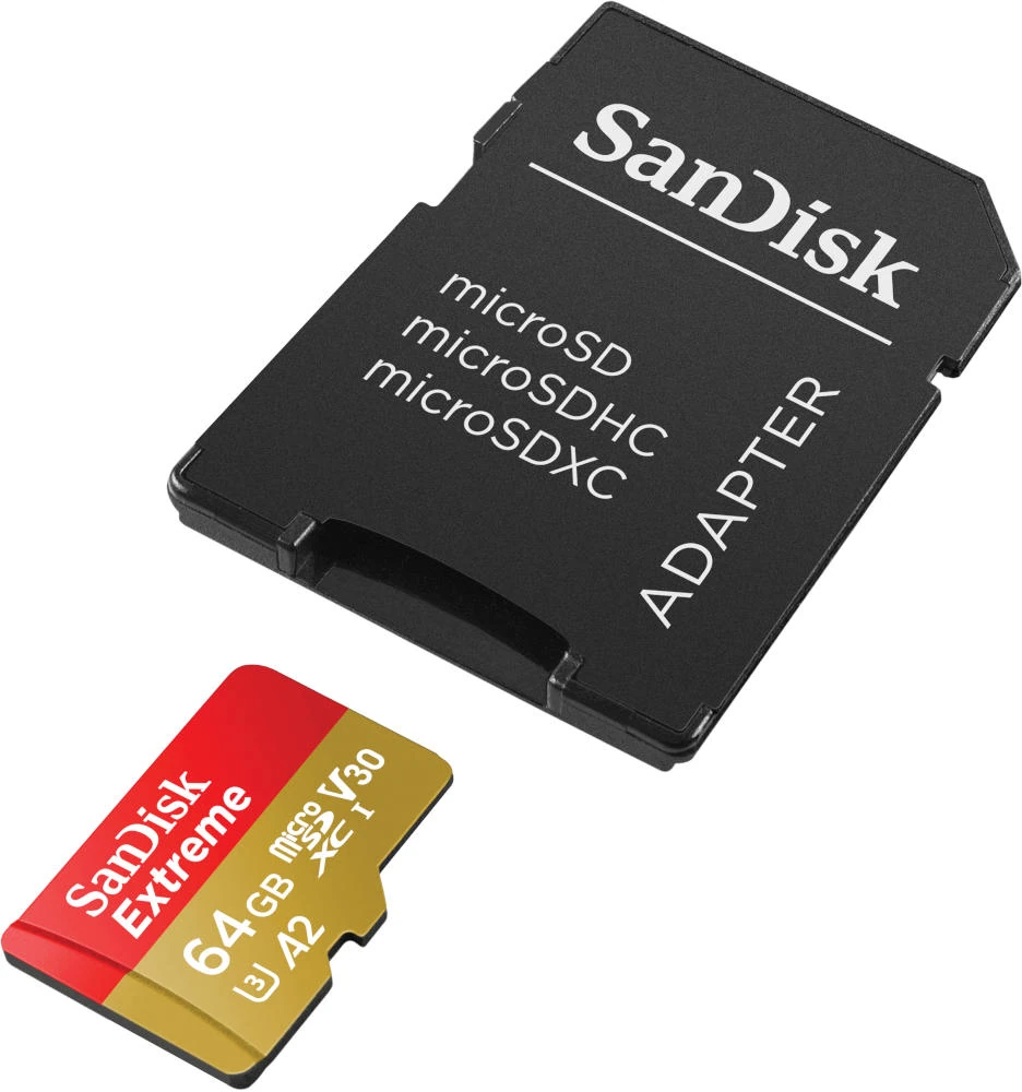 Extreme - Flash memory card (microSDXC to SD adapter included) - 64 GB - A2 / Video Class V30 / UHS-I U3 / Class10 - microSDXC UHS-I thumbnail