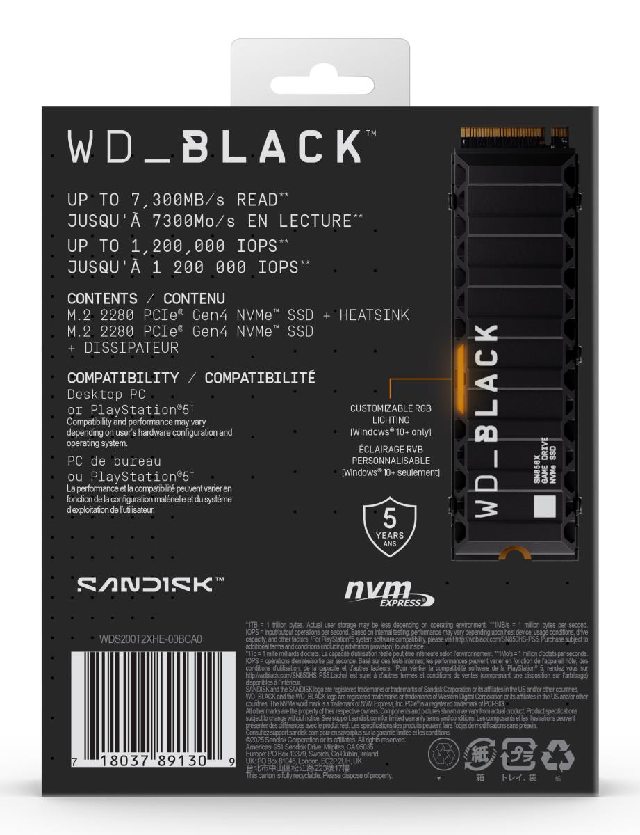 EU Product - WD SSD M.2 (2280) 2TB Black SN850X w/ Heatsink PCIe 4.0/NVMe (Di) thumbnail