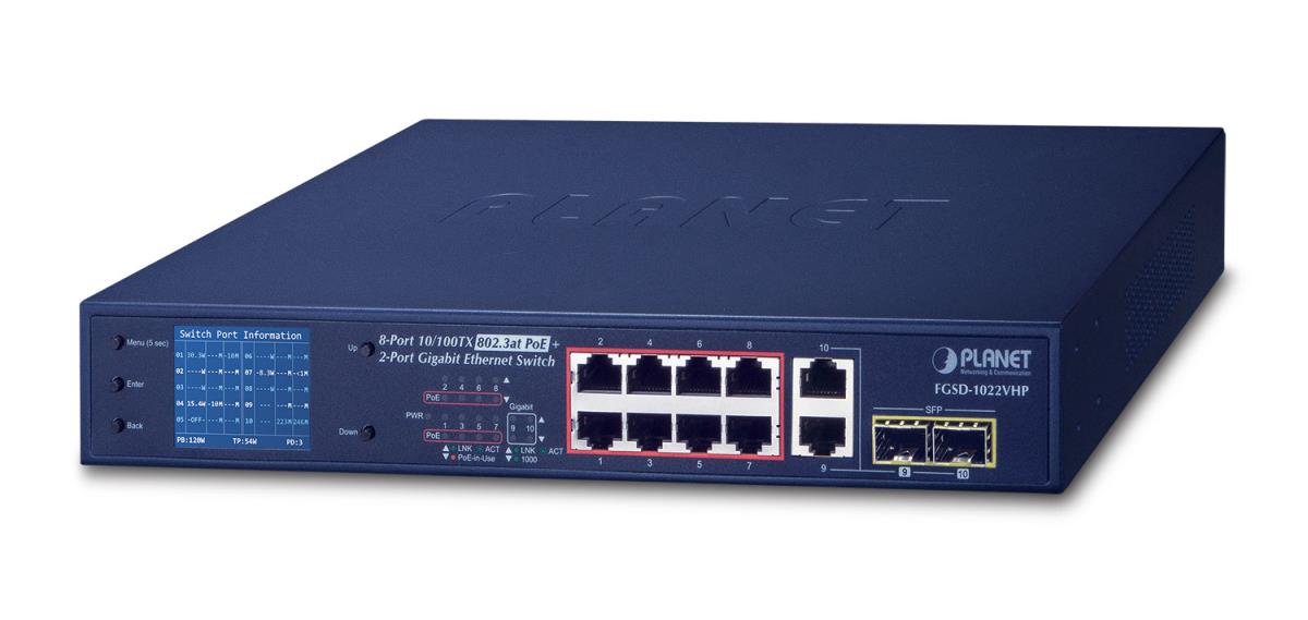PLANET FGSD-1022VHP network switch Unmanaged L2 Fast Ethernet (10/100) Power over Ethernet (PoE) 1U thumbnail