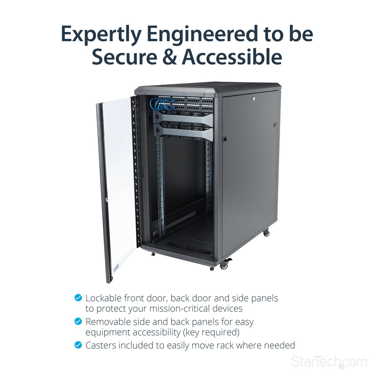 22U Server Rack Cabinet with secure locking door - 4 Post Adjustable Depth (5.5