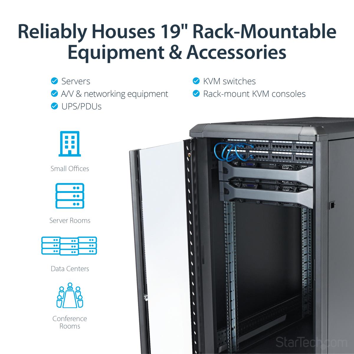 22U Server Rack Cabinet with secure locking door - 4 Post Adjustable Depth (5.5