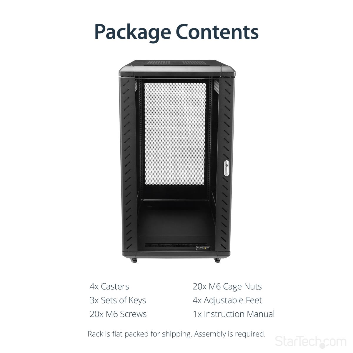 22U Server Rack Cabinet with secure locking door - 4 Post Adjustable Depth (5.5