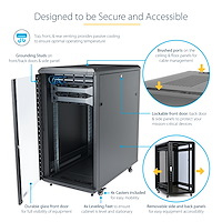22U Server Rack Cabinet with secure locking door - 4 Post Adjustable Depth (5.5