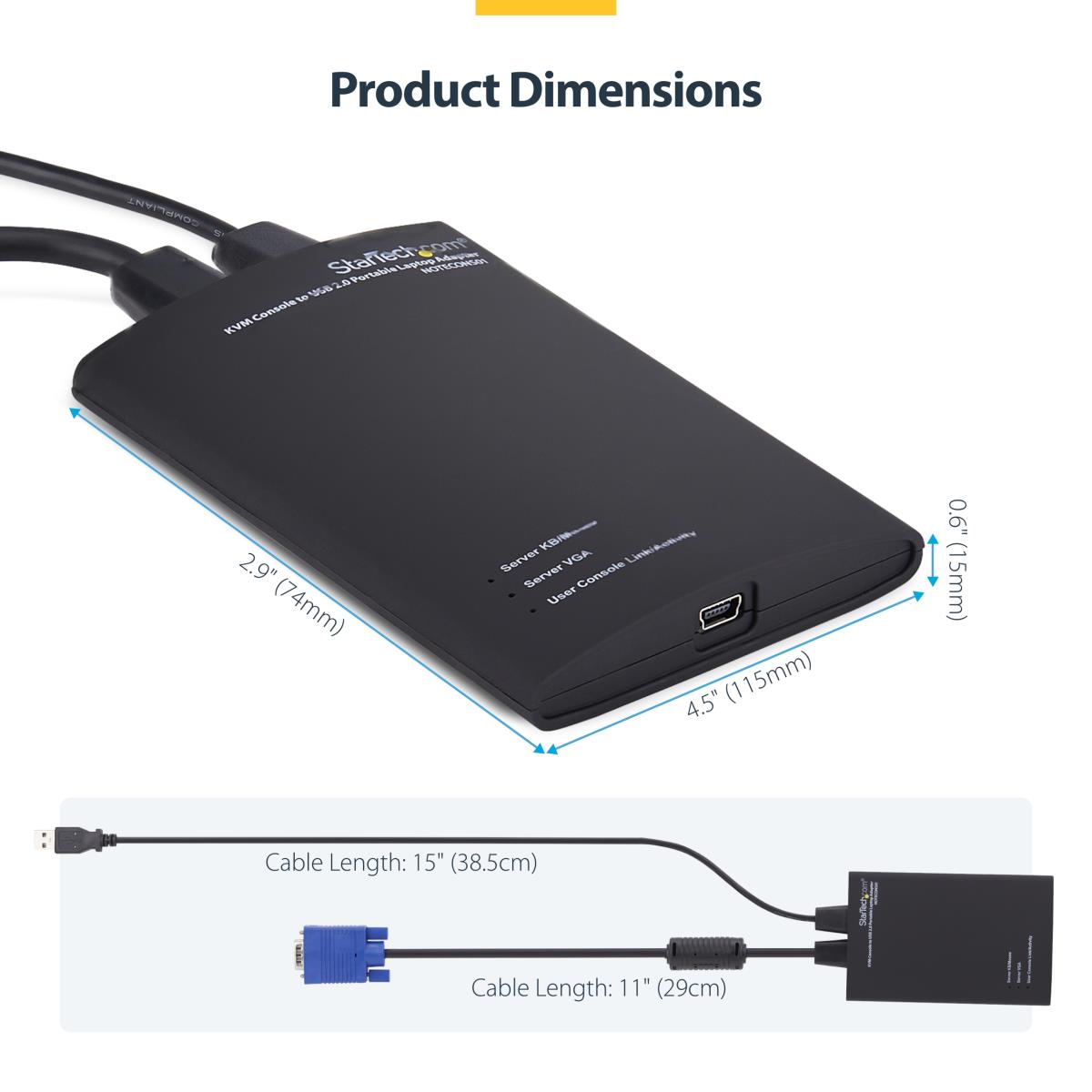 Crash Cart Adapter - 1920 x 1200 - Portable Laptop USB 2.0 to KVM Console (NOTECONS01) - KVM switch - 1 x KVM port(s) - 1 local user - desktop thumbnail