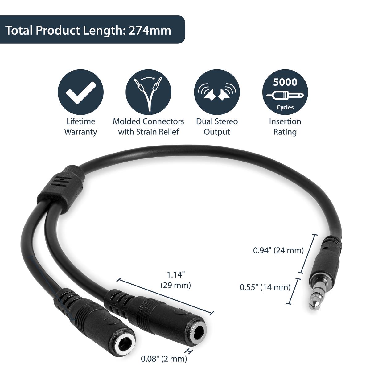 SLIM STEREO SPLIT CABLE - 3.5M thumbnail