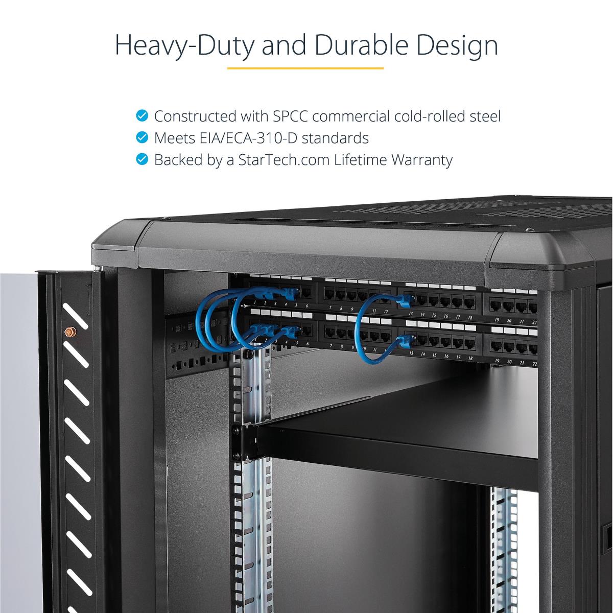 1U Adjustable Server Rack Mount Shelf - 175lbs - 19.5 to 38in Deep Universal Tray for 19