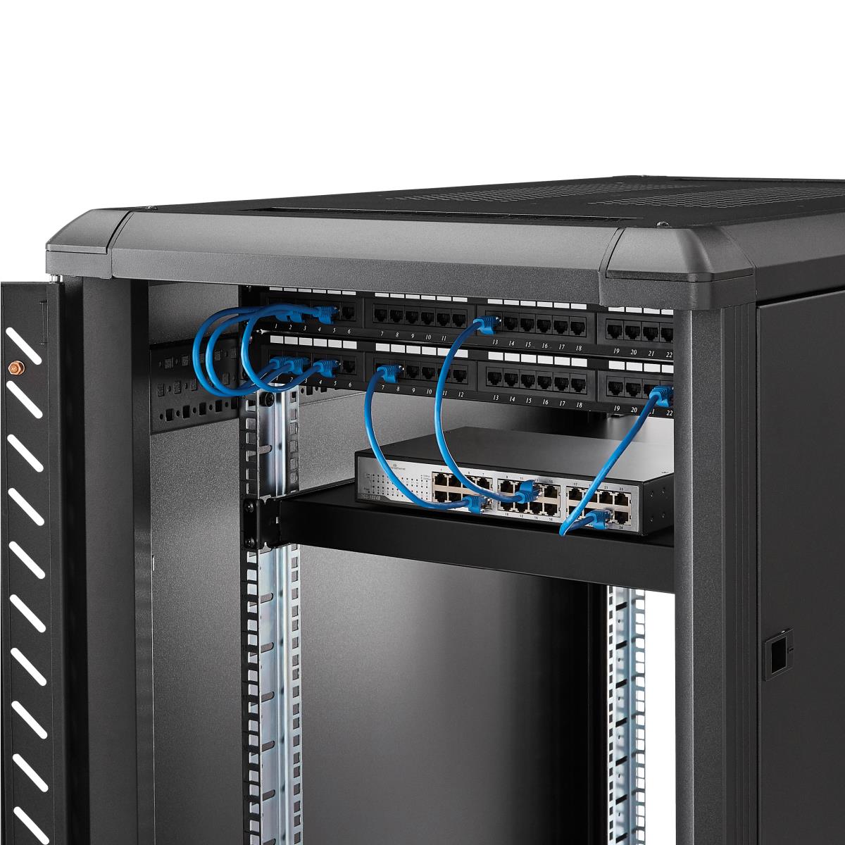 1U Adjustable Server Rack Mount Shelf - 175lbs - 19.5 to 38in Deep Universal Tray for 19