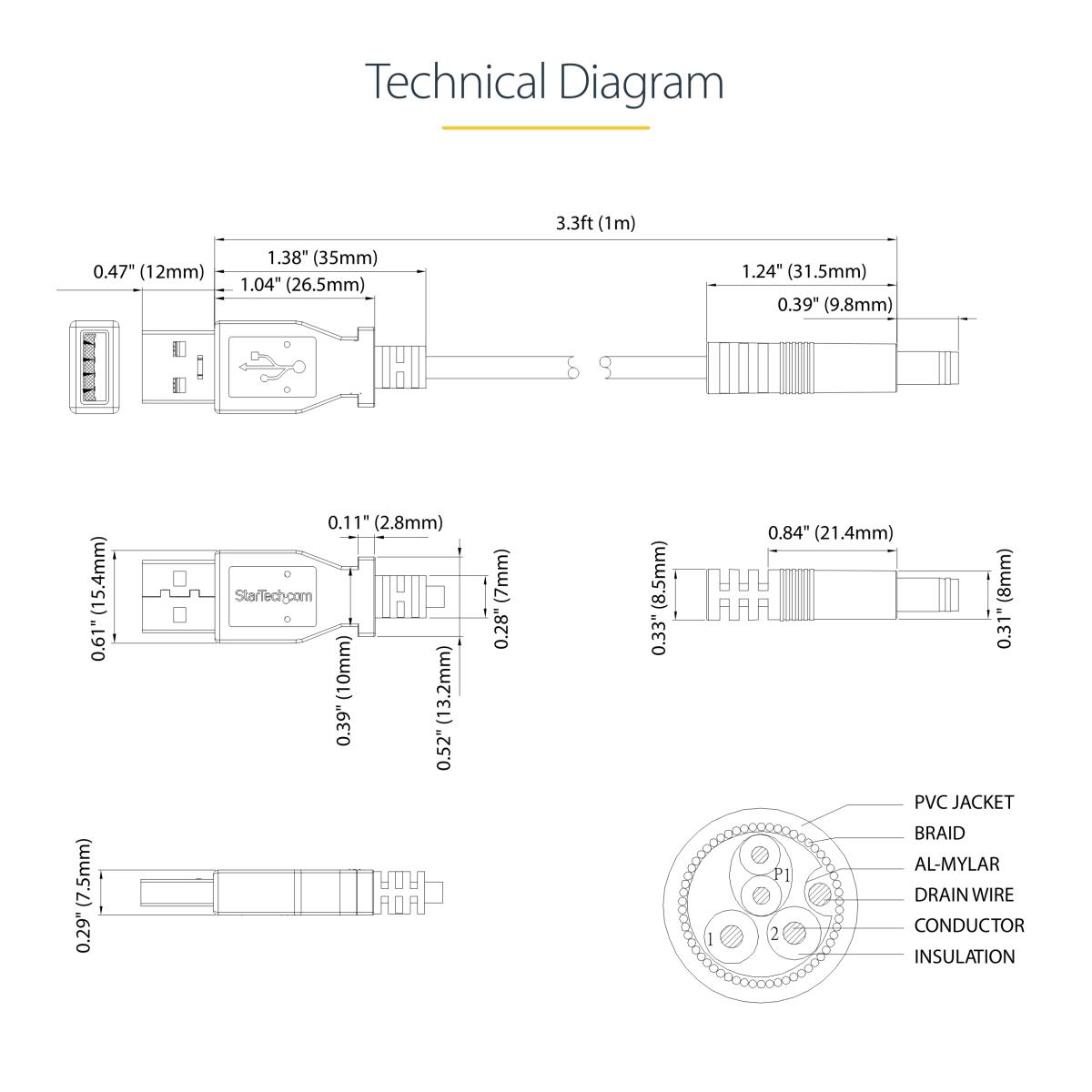 1M USB TO 5.5MM DC BARREL CONNE thumbnail