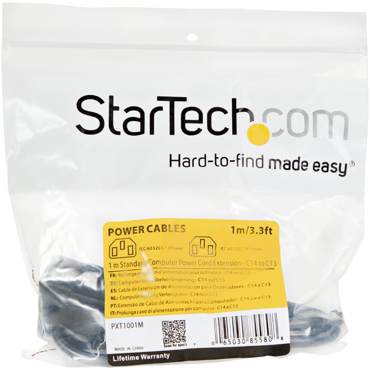 PXT1001M 1m Power Cord C14 to C13 Connectors Power Cable - Black thumbnail