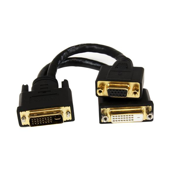 DVI-I Male To DVI-d Female And Hd15 Vga Female Wyse DVI Splitter Cable 8in thumbnail