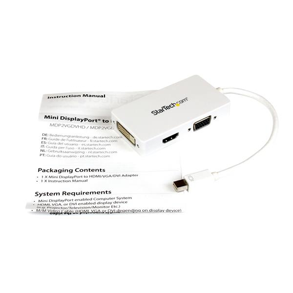 Mini DisplayPort To Vga / DVI / Hdmi Adapter - All-in-one Mdp Converter For MacBook - White thumbnail