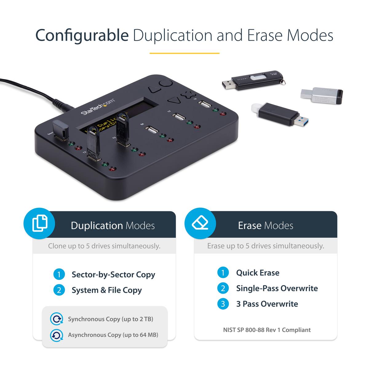 Standalone 1:5 USB Flash Drive Duplicator and Eraser - Flash Drive (USB 3.0/2.0/1.1) Copier - 2 Duplication Modes (USBDUP15) - USB drive duplicator - 5 bays thumbnail