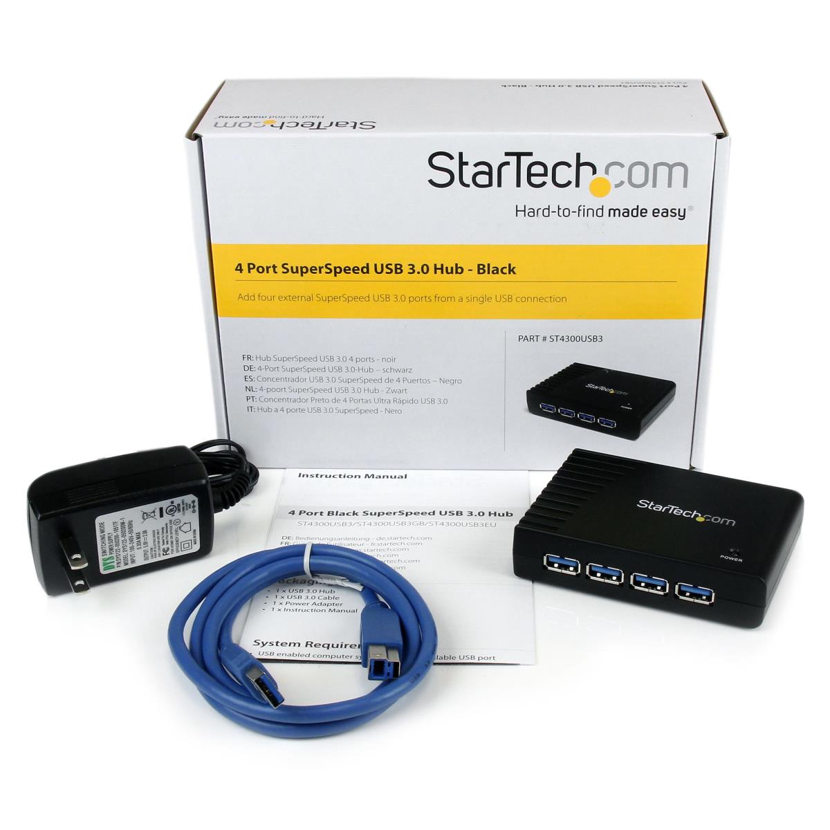 EU Product - 4 Port Black SuperSpeed USB 3.0. Hub thumbnail