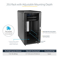 25U Network Rack Cabinet on Wheels - 36in Deep - Portable 19in 4 Post Network Rack Enclosure for Data & IT Computer Equipment w/ Casters (RK2536BKF) - Rack - 25U thumbnail