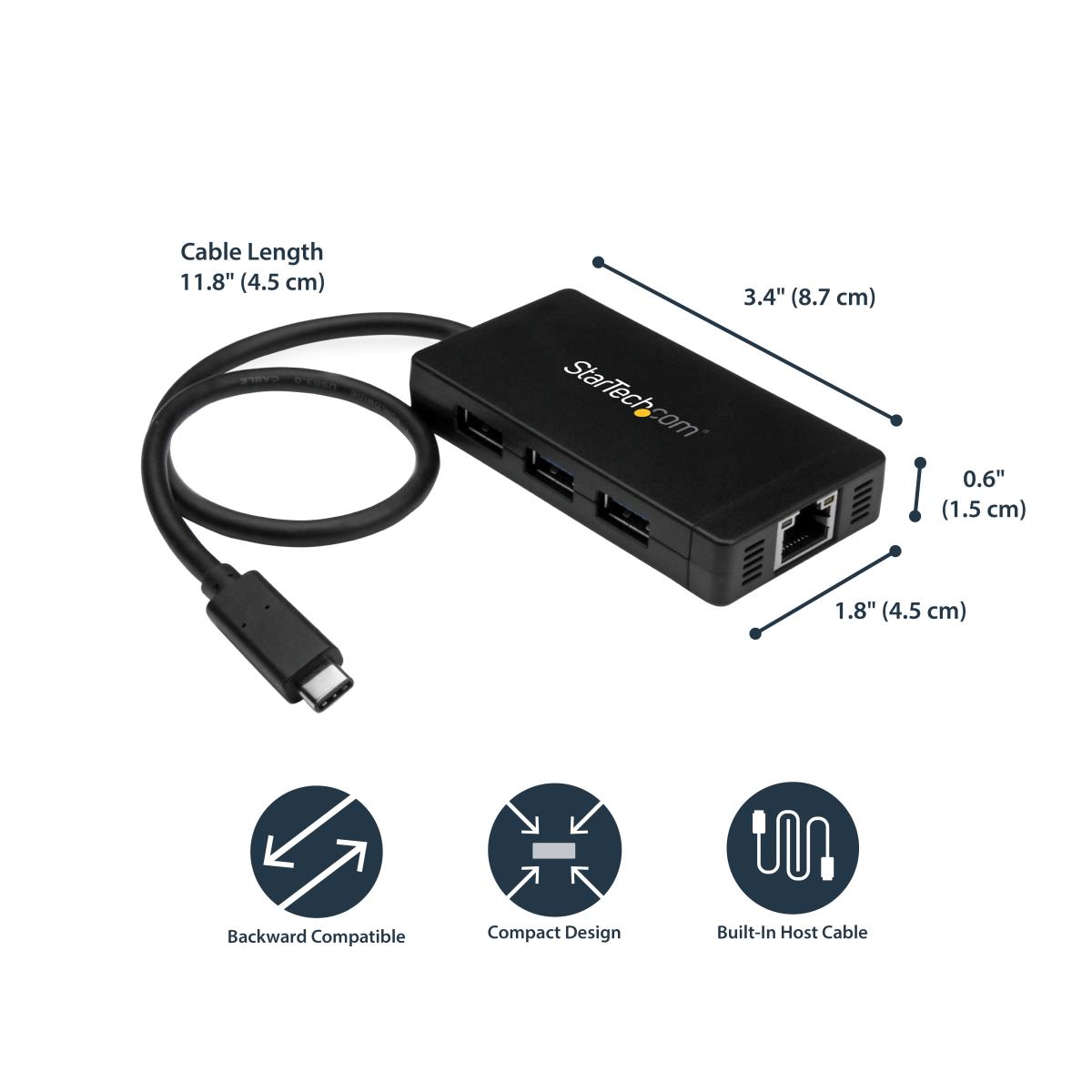 3 PORT USB C HUB WITH ETHERNET thumbnail