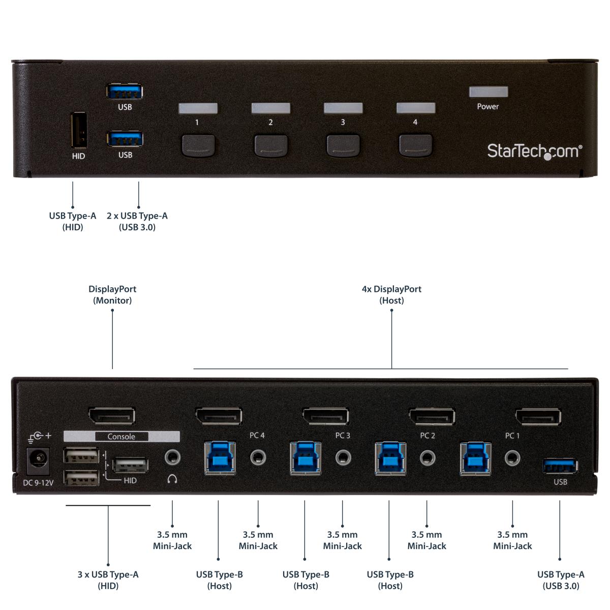 4 Port DisplayPort KVM Switch - DP KVM Switch with Audio and Built-in USB 3.0 Hub for Peripherals - 4K 30Hz (SV431DPU3A2) - KVM / USB switch - 4 x KVM / audio / USB + 3 x SuperSpeed USB - 1 local user - rack-mountable - AC 120/230 V / DC 9 - 12 V - for P/ thumbnail