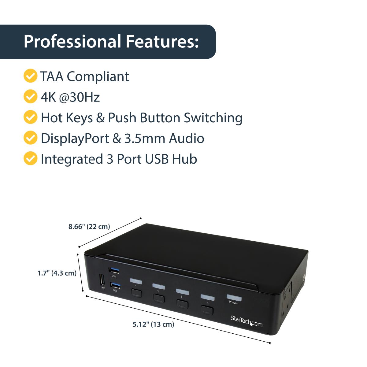 4 Port DisplayPort KVM Switch - DP KVM Switch with Audio and Built-in USB 3.0 Hub for Peripherals - 4K 30Hz (SV431DPU3A2) - KVM / USB switch - 4 x KVM / audio / USB + 3 x SuperSpeed USB - 1 local user - rack-mountable - AC 120/230 V / DC 9 - 12 V - for P/ thumbnail