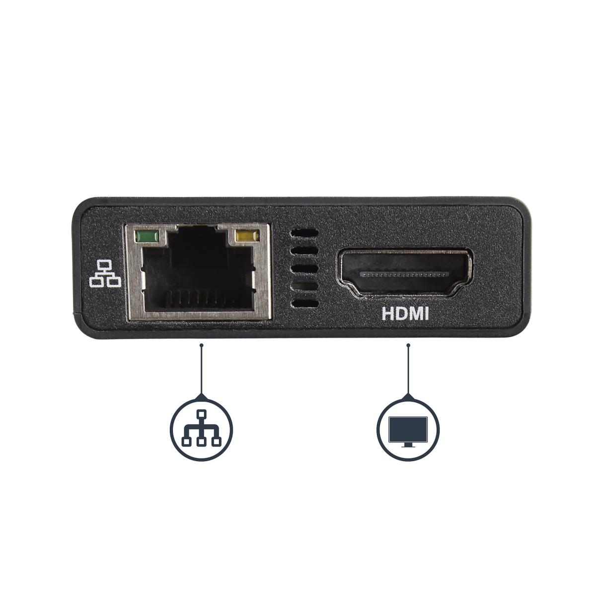 USB-C Multiport Adapter, USB-C Travel Docking Station with 4K HDMI, 60W Power Delivery Pass-Through, Ethernet (GbE), 2x USB-A 3.0 Hub, Portable Mini USB Type-C Dock for Laptop - Portable USB-C Dock (DKT30CHPD) - Adapter - TAA Compliant - USB-C male to RJ- thumbnail
