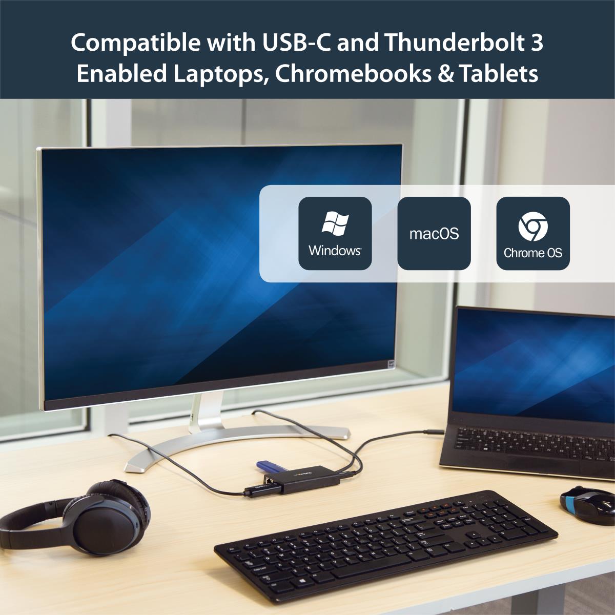 USB-C Multiport Adapter, USB-C Travel Docking Station with 4K HDMI, 60W Power Delivery Pass-Through, Ethernet (GbE), 2x USB-A 3.0 Hub, Portable Mini USB Type-C Dock for Laptop - Portable USB-C Dock (DKT30CHPD) - Adapter - TAA Compliant - USB-C male to RJ- thumbnail