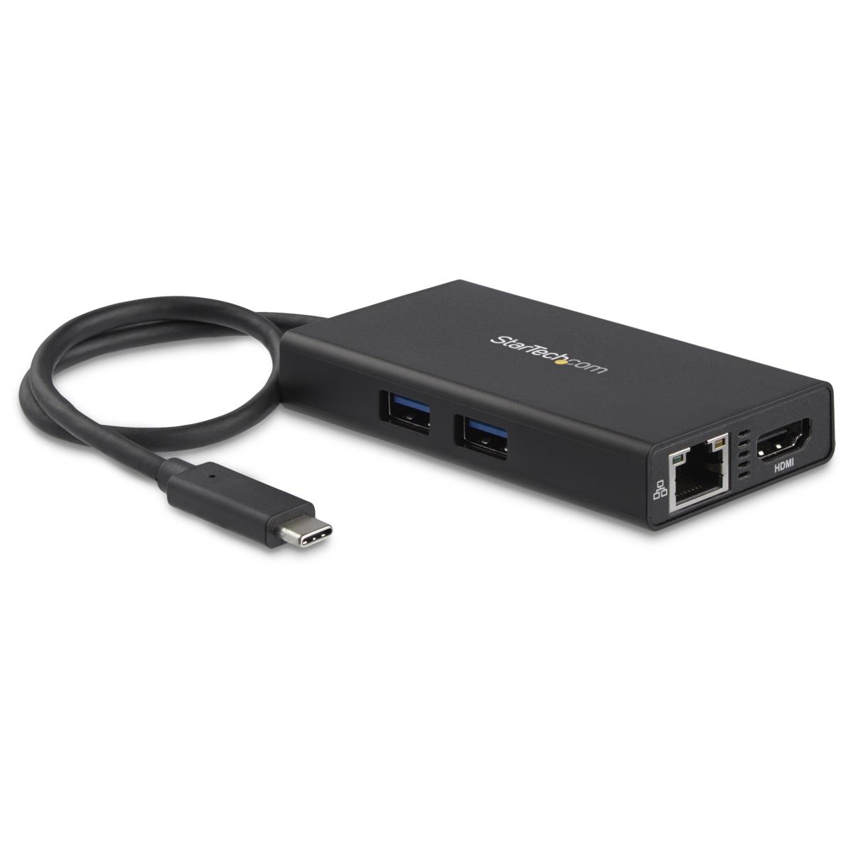 USB-C Multiport Adapter, USB-C Travel Docking Station with 4K HDMI, 60W Power Delivery Pass-Through, Ethernet (GbE), 2x USB-A 3.0 Hub, Portable Mini USB Type-C Dock for Laptop - Portable USB-C Dock (DKT30CHPD) - Adapter - TAA Compliant - USB-C male to RJ- thumbnail