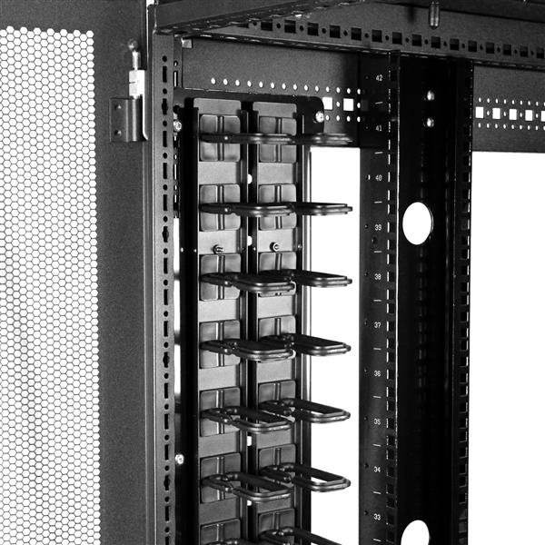 Vertical 0U Server Rack Cable Management w/ D-Ring Hooks - 40U Network Rack Cord Manager Panels - 2x 3ft Wire Organizers (CMVER40UD) - D-ring cable management kit - 1.83 m - black - 40U - for P/N: RK2537BKM, RK4242BK24, RK4242BK30 thumbnail