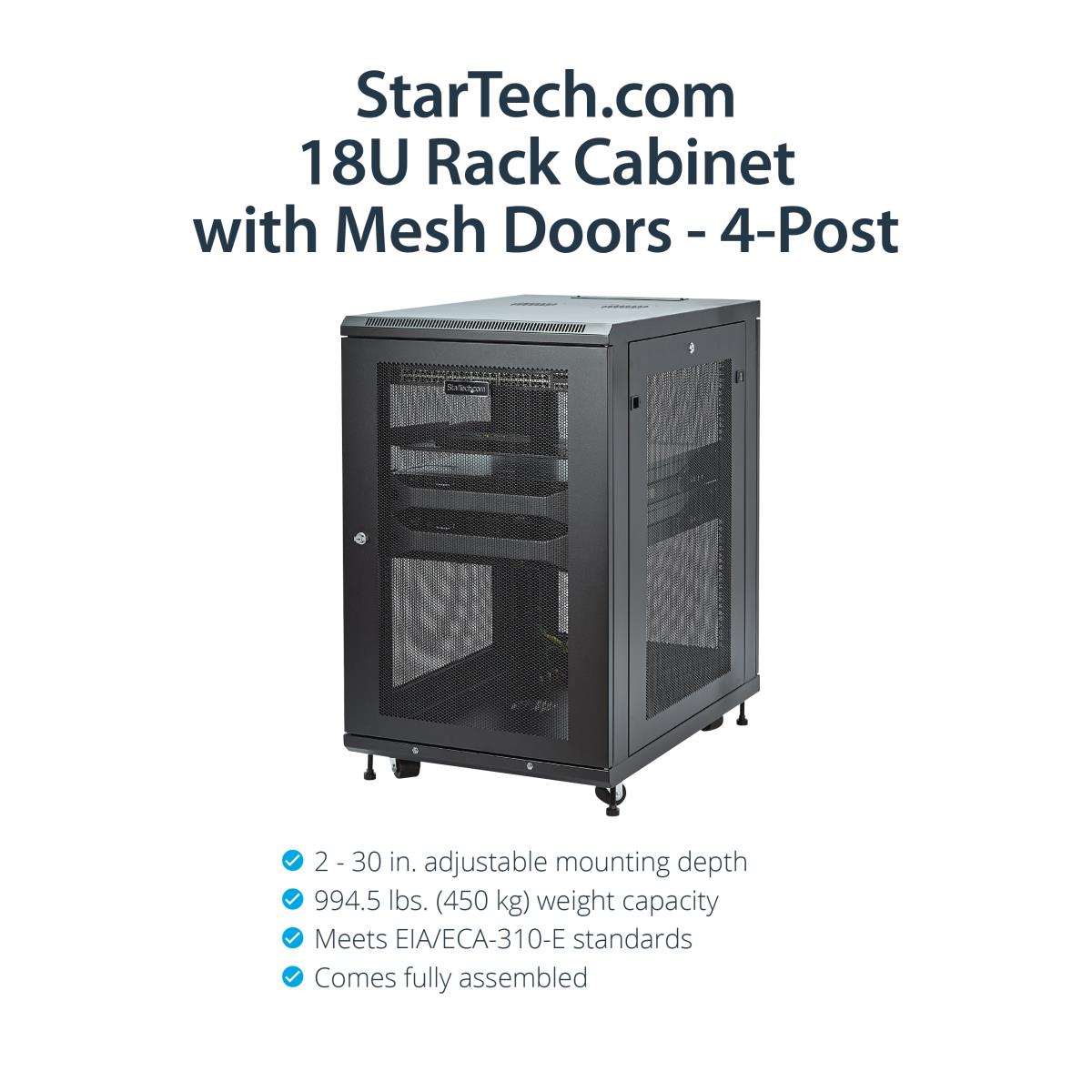 18U Server Rack Cabinet, 4-Post Adjustable Depth (2