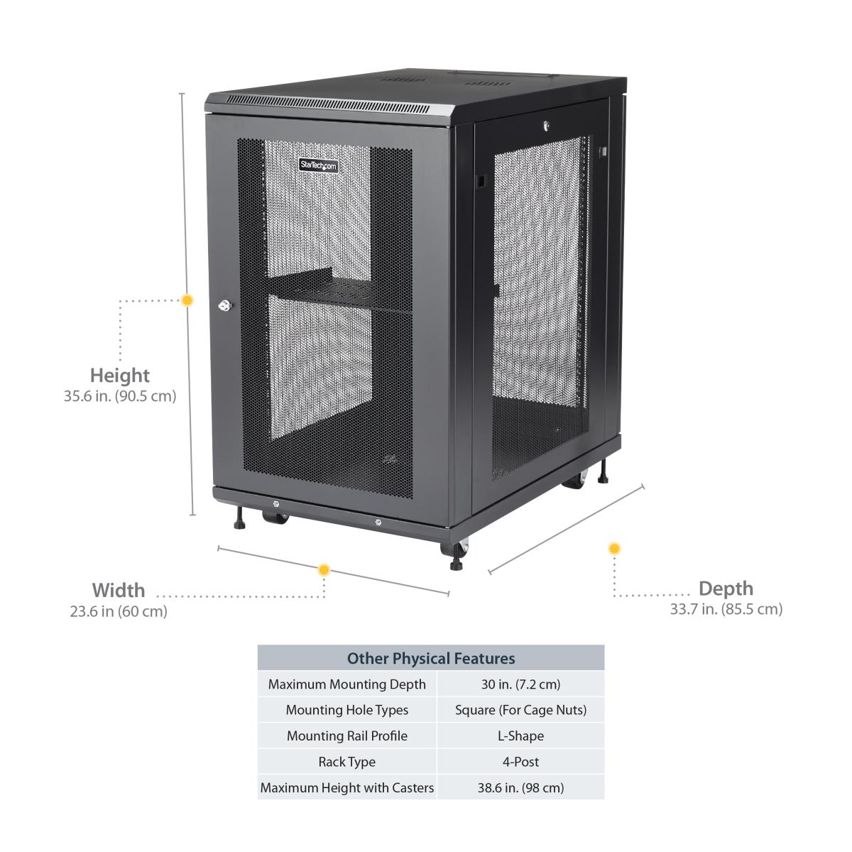 18U Server Rack Cabinet, 4-Post Adjustable Depth (2