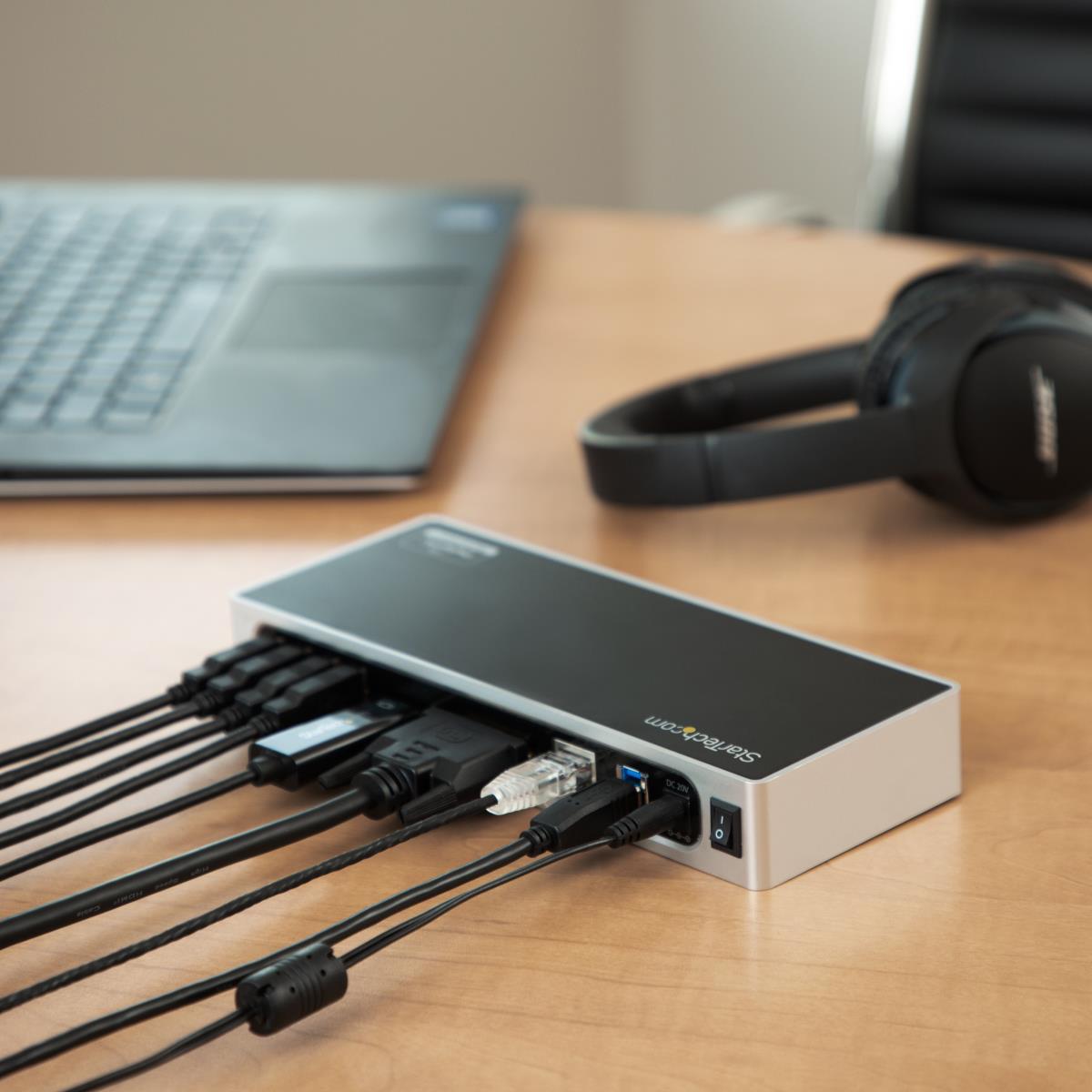 USB 3.0 Docking Station, Dual Monitor Laptop Docking Station with HDMI & DVI/VGA Video, 6-port USB 3.1 Gen 1 5Gbps Hub, GbE, Audio, Universal USB Type-A Dock, Windows & Mac - Dual Display Dock (DK30ADD) - Docking station - USB - DVI, HDMI - 1GbE - for P/N thumbnail