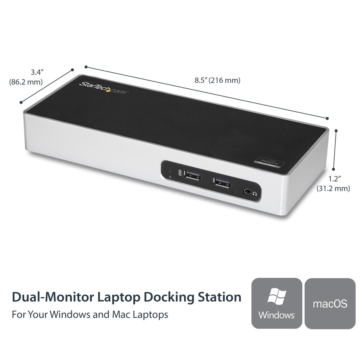 USB 3.0 Docking Station, Dual Monitor Laptop Docking Station with HDMI & DVI/VGA Video, 6-port USB 3.1 Gen 1 5Gbps Hub, GbE, Audio, Universal USB Type-A Dock, Windows & Mac - Dual Display Dock (DK30ADD) - Docking station - USB - DVI, HDMI - 1GbE - for P/N thumbnail