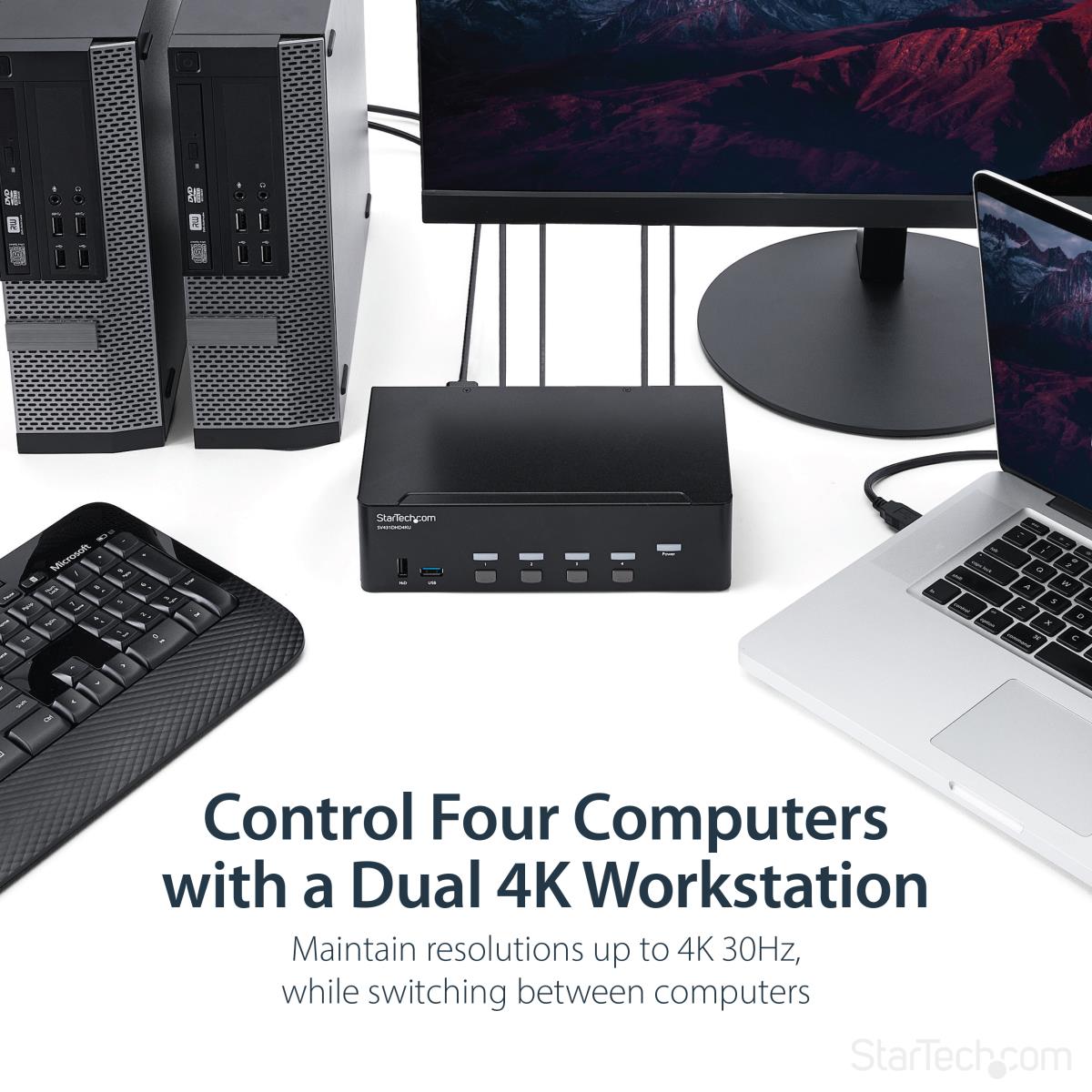 StarTech.com 4-Port Dual Monitor HDMI KVM Switch with Audio & USB 3.0 hub - 4K 30Hz - 4 PC Mac Computer KVM Switch Box for HDMI Display (SV431DHD4KU) - KVM / audio / USB switch - 4 x KVM / audio / USB - rack-mountable thumbnail