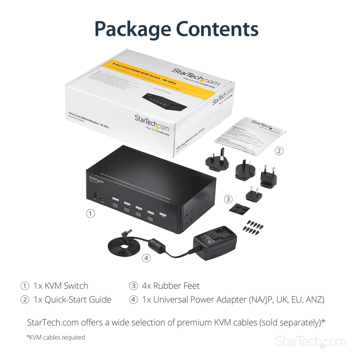 StarTech.com 4-Port Dual Monitor HDMI KVM Switch with Audio & USB 3.0 hub - 4K 30Hz - 4 PC Mac Computer KVM Switch Box for HDMI Display (SV431DHD4KU) - KVM / audio / USB switch - 4 x KVM / audio / USB - rack-mountable thumbnail