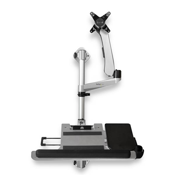 Wall Mount Workstation, Articulating Standing Desk w/ Ergonomic Height Adjustable Monitor Arm & Padded Keyboard Tray, 34