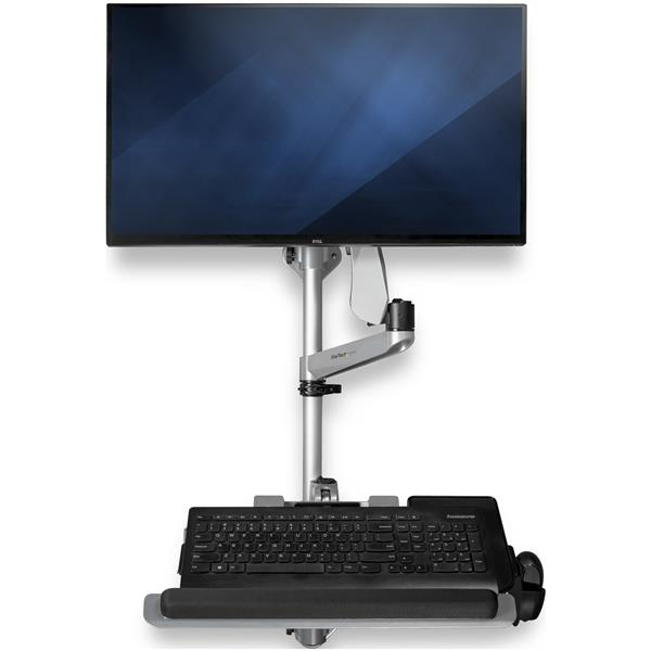 Wall Mount Workstation, Articulating Standing Desk w/ Ergonomic Height Adjustable Monitor Arm & Padded Keyboard Tray, 34