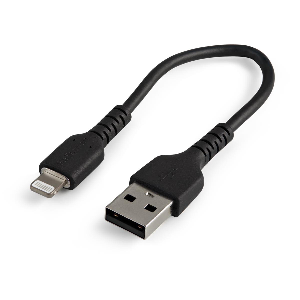 15cm(6 in) Durable Black USB-A to Lightning Cable, Heavy Duty Rugged Aramid Fiber USB Type A to Lightning Charger/Sync Power Cord, Apple MFi Certified iPad/iPhone 12 Pro Max - iPhone 7/8/11/11 Pro (RUSBLTMM15CMB) - Lightning cable - USB male to Lightning thumbnail