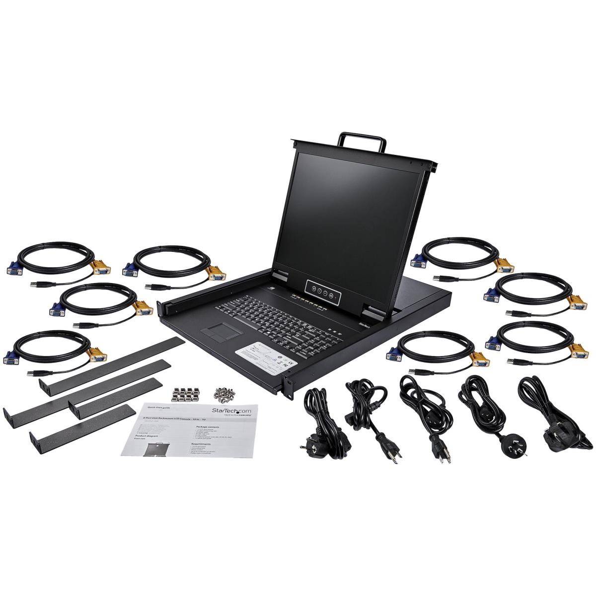 8 Port Rackmount KVM Console with 6ft Cables, Integrated KVM Switch with 19