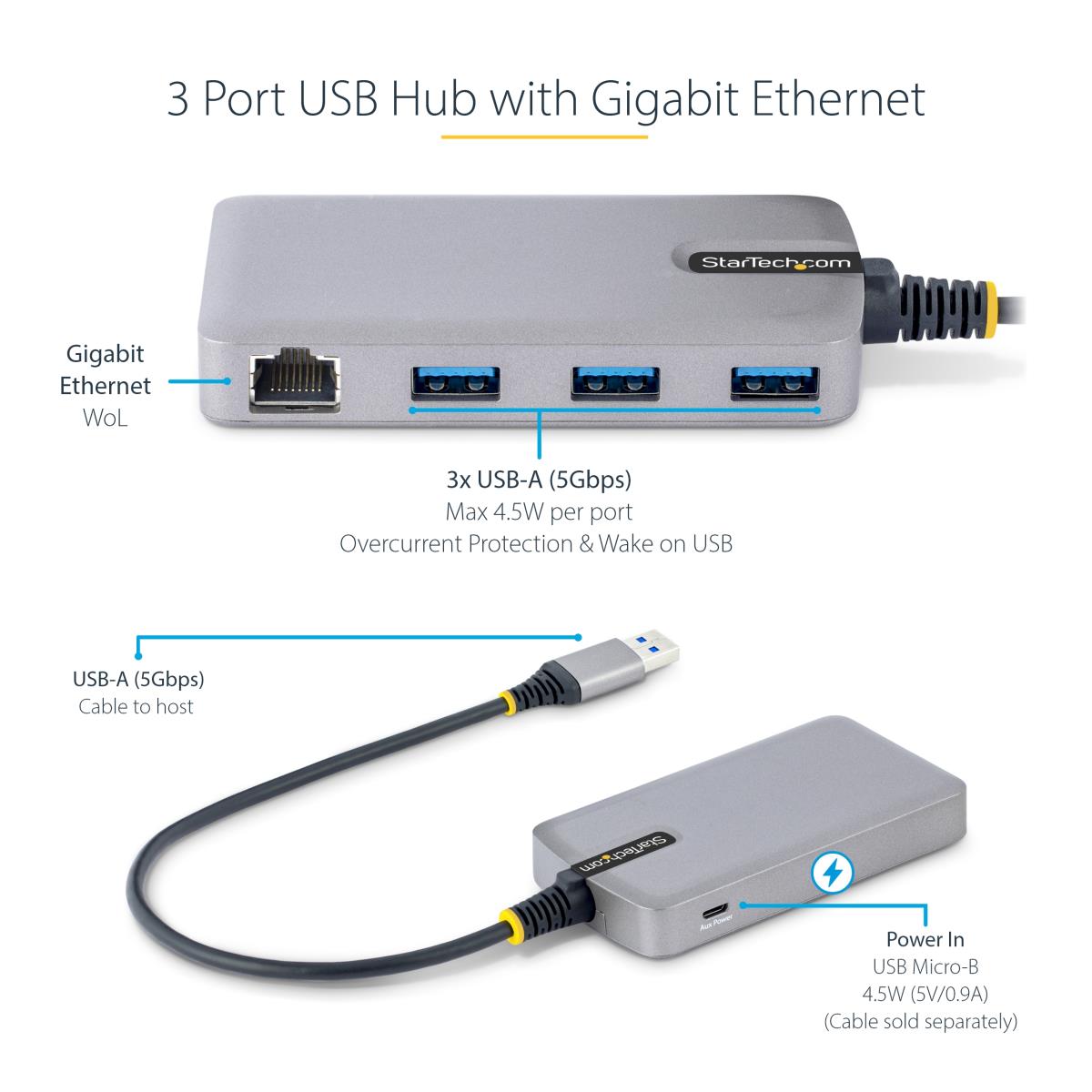 3-PORT USB HUB W/ GBE PORTABLE thumbnail