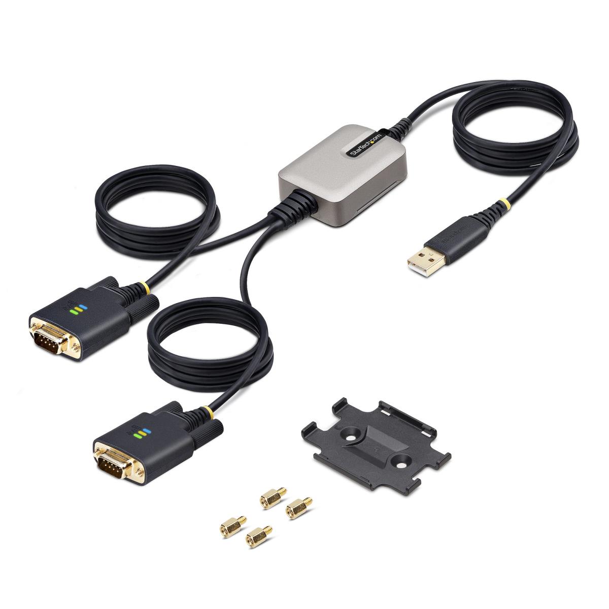 13ft (4m) 2-Port USB to Serial Adapter Cable, Interchangeable DB9 Screws/Nuts, COM Retention, USB-A to DB9 RS232, FTDI, Level-4 ESD Protection, Windows/macOS/ChromeOS/Linux - Rugged TPE Construction (2P6FFC-USB-SERIAL) - USB / serial cable - USB (M) to DB thumbnail