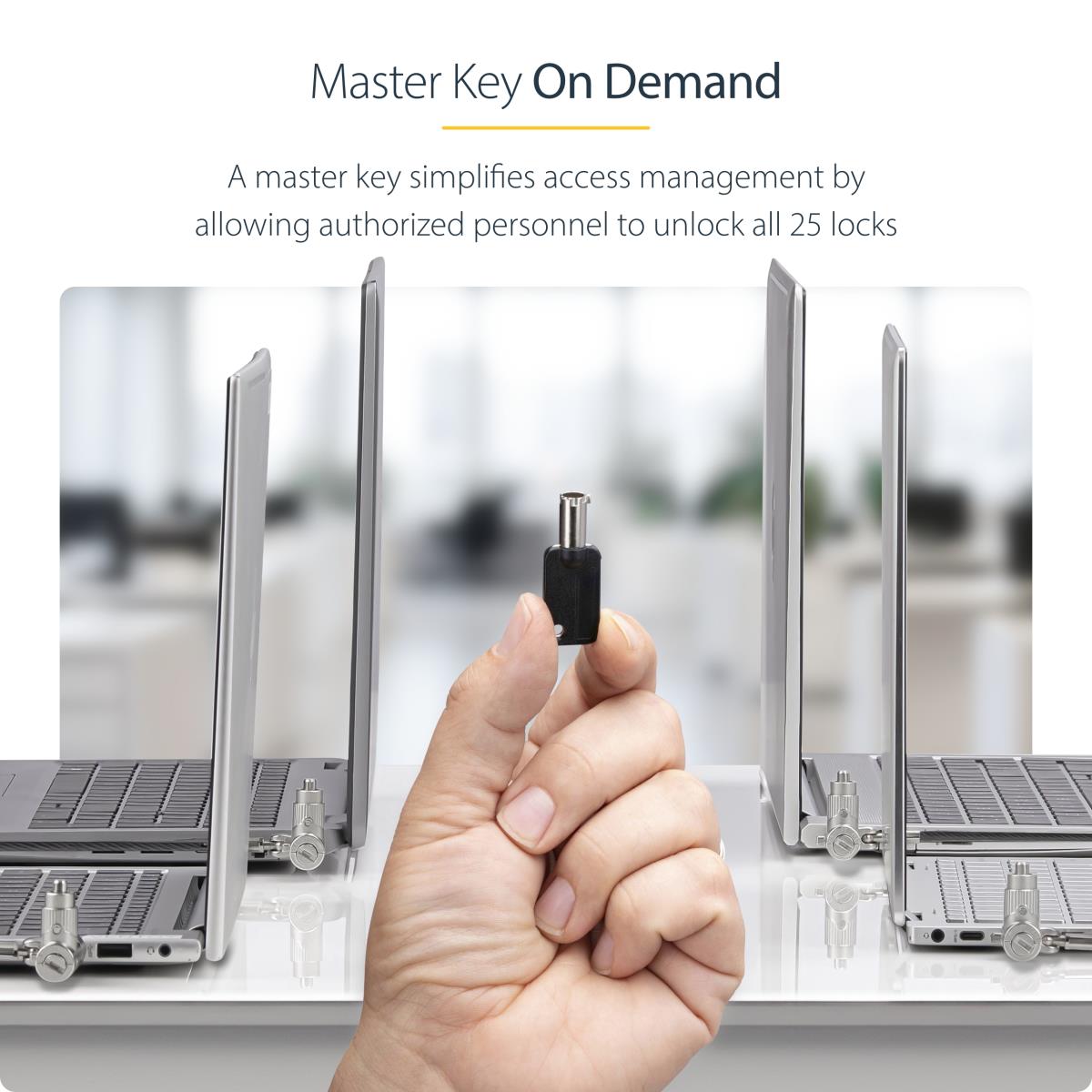 25-Pack Universal Laptop Lock 6.6ft (2m), Master Keyed Locking Cable, Computer Security, Compatible w/Noble Wedge/Nano/K-Slot, Anti-Theft Cut-Resistant Cable - Security cable lock - black & silver - 2 m - TAA Compliant (pack of 25) thumbnail