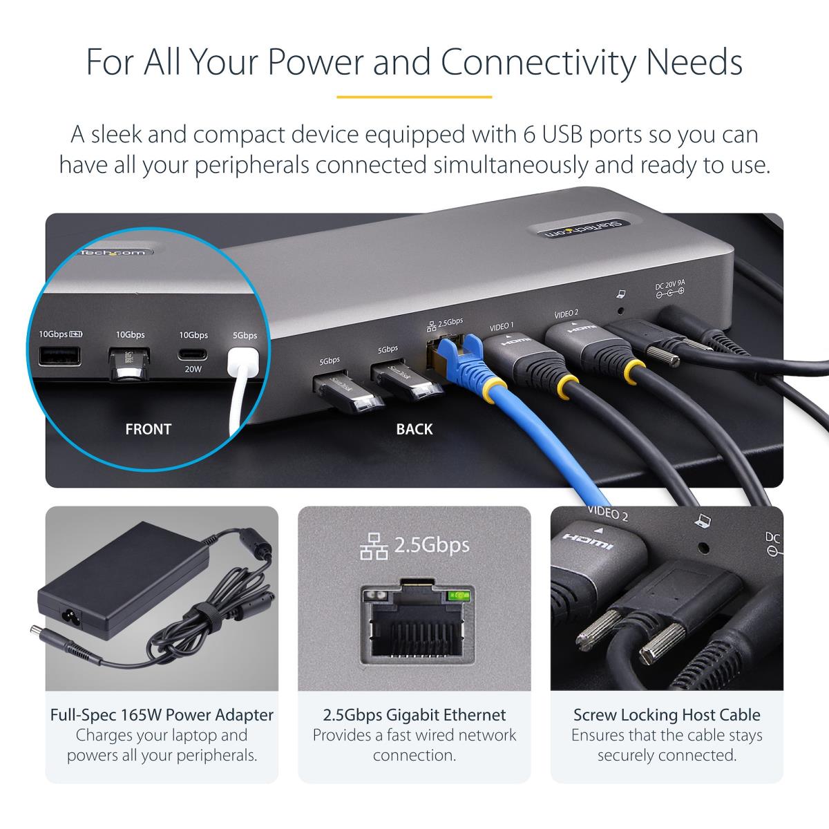 USB4 Docking Station, USB-C 40Gbps, Dual Video HDMI, Up to 2x 4K 60Hz 4:4:4 (RGB) or 2x 4K 120Hz 4:2:2, Multi-Monitor Dock, 6x USB, 2.5GbE, 100W PD - Docking station - USB4 / Thunderbolt 4 - 2 x HDMI - 1GbE, 2.5GbE - 180 Watt thumbnail