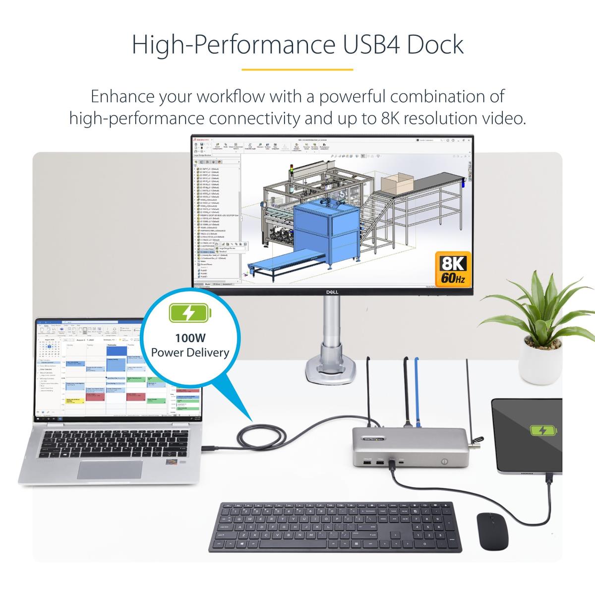 USB4 Docking Station, USB-C 40Gbps, Dual Video HDMI, Up to 2x 4K 60Hz 4:4:4 (RGB) or 2x 4K 120Hz 4:2:2, Multi-Monitor Dock, 6x USB, 2.5GbE, 100W PD - Docking station - USB4 / Thunderbolt 4 - 2 x HDMI - 1GbE, 2.5GbE - 180 Watt thumbnail