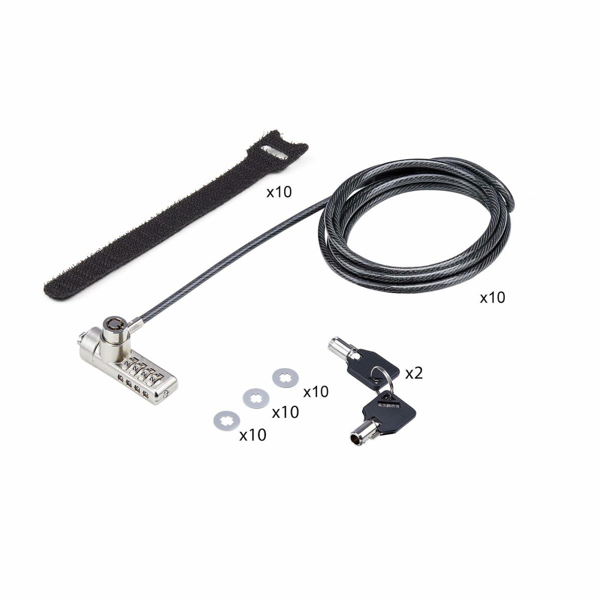 10-Pack Dual-Access Laptop Lock, 6.5ft (2m) Keyed Alike and Combination Security Cable Lock for K-Slot Devices, Computer Anti-Theft Steel Cable - Security cable lock - black & silver - 2 m (pack of 10) thumbnail