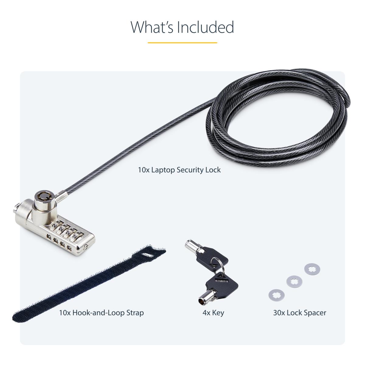 10-Pack Dual-Access Laptop Lock, 6.5ft (2m) Keyed Alike and Combination Security Cable Lock for K-Slot Devices, Computer Anti-Theft Steel Cable - Security cable lock - black & silver - 2 m (pack of 10) thumbnail