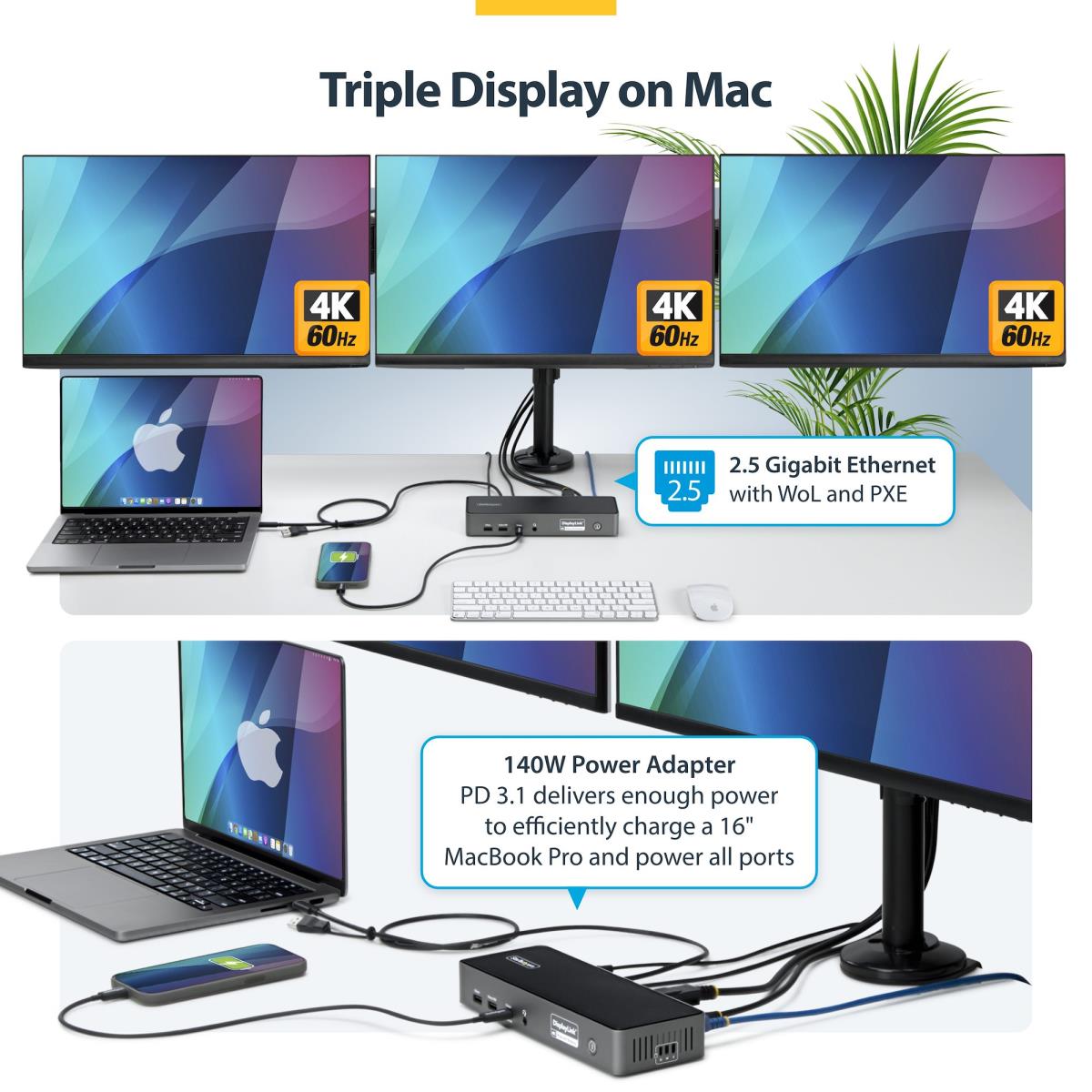 - Docking station - for laptop - USB-C - 2 x HDMI, 2 x DP, USB-C - 2.5GbE - 140 Watt - TAA Compliant thumbnail