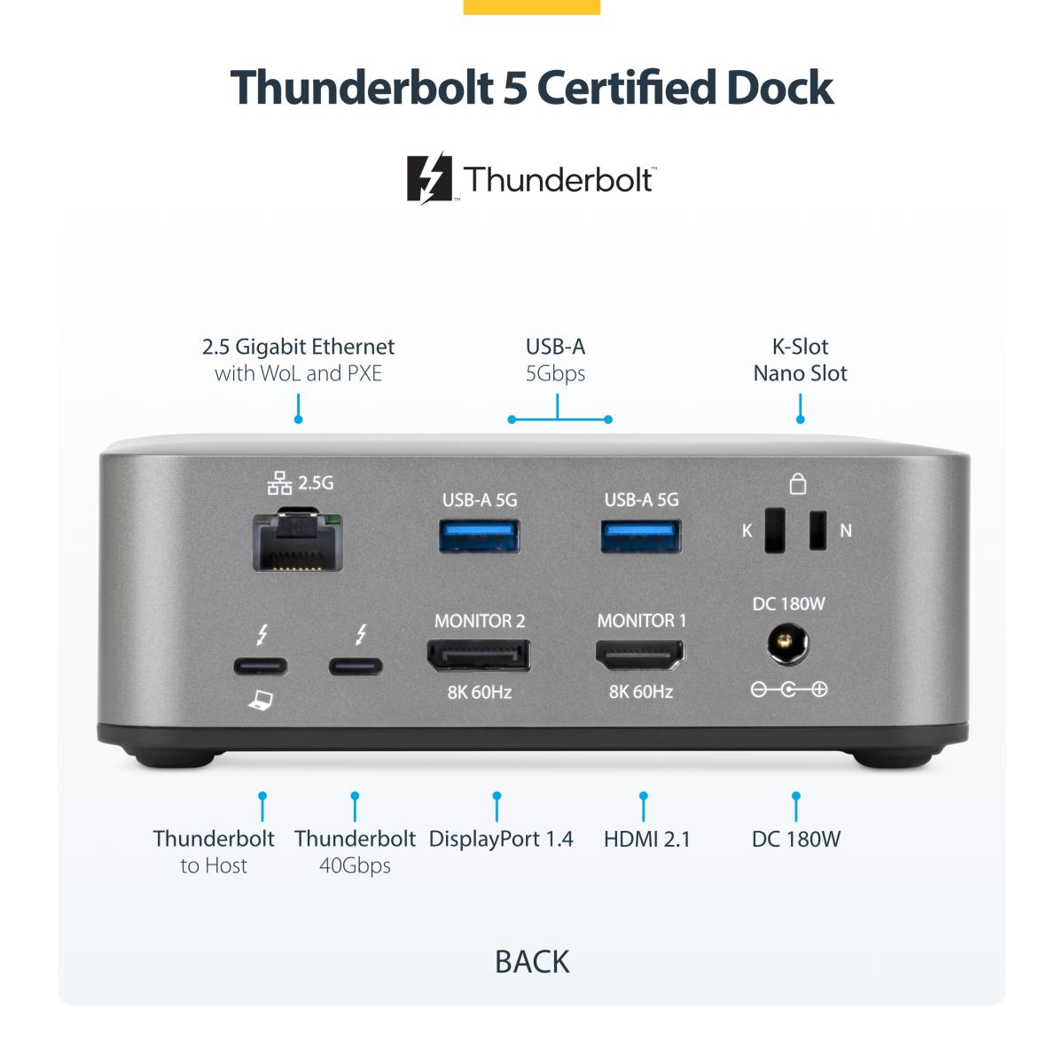 - Docking station - for tablet, laptop - USB-C / USB4 / Thunderbolt 3 / Thunderbolt 4 / Thunderbolt 5 / USB-A - HDMI, DP - 1GbE - 180 Watt - TAA Compliant - United Kingdom, Europe thumbnail