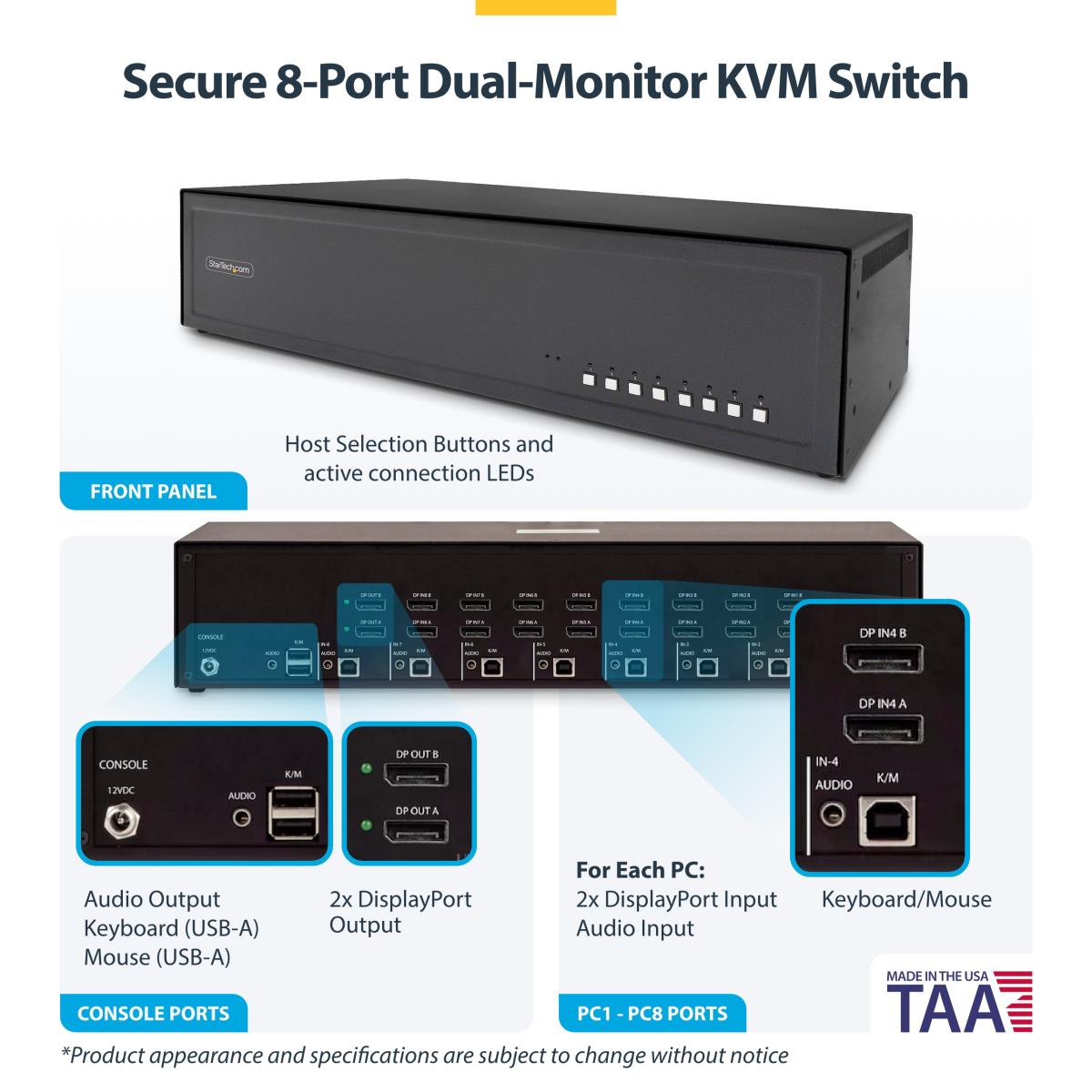- KVM / audio / USB switch - 8 x KVM / audio / USB - 1 local user - desktop - TAA Compliant thumbnail