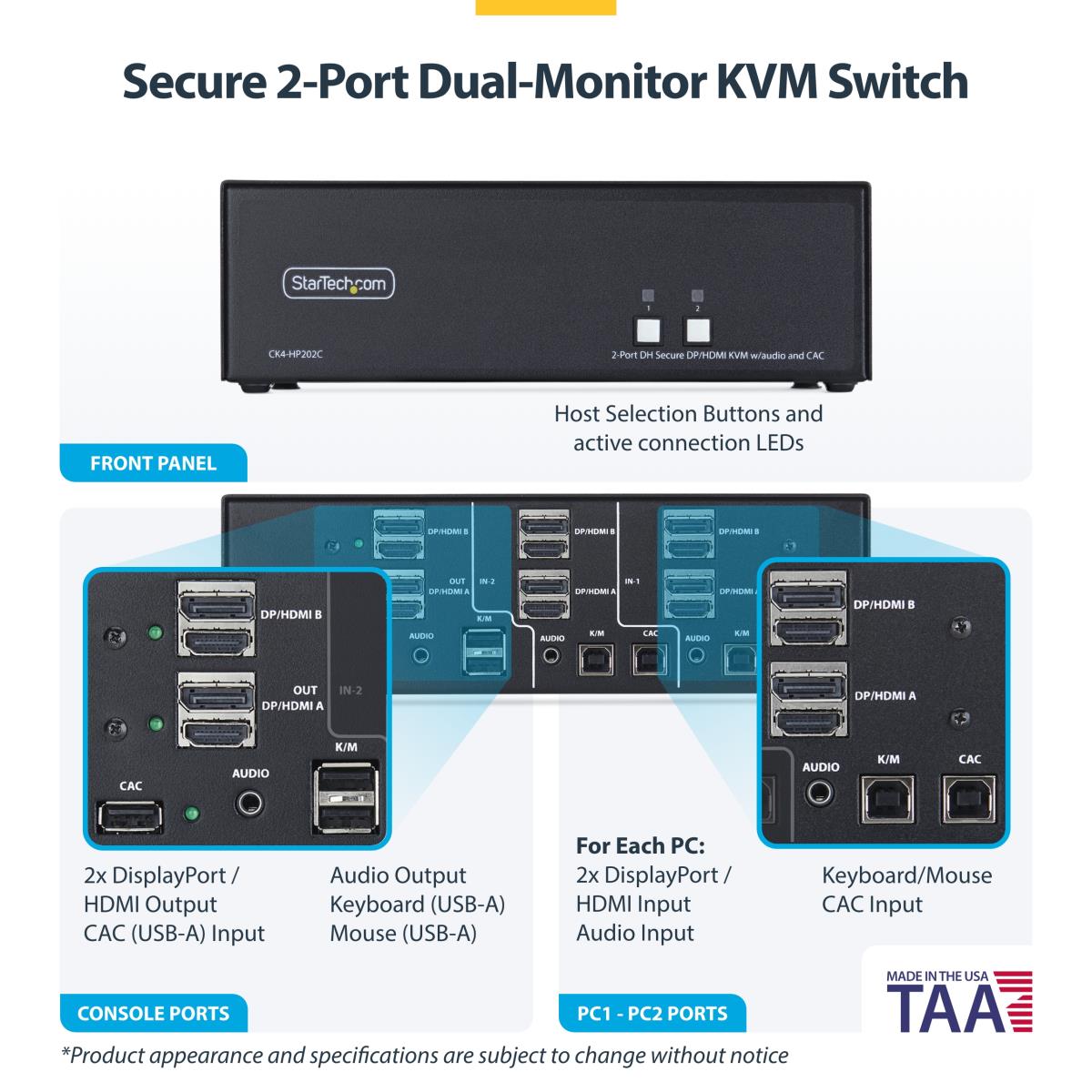 - KVM / audio / USB switch - 2 x KVM / audio / USB - 1 local user - desktop - TAA Compliant thumbnail